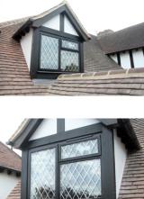 Black aluminium windows with diamond lead