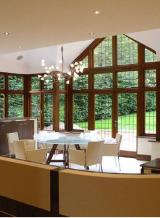 Stained hardwood windows with square lead